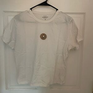 White T-Shirt with Everything Bagel Print Patch